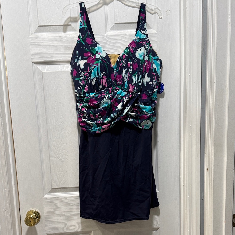 Swimsuits For All Floral One Piece - Navy and Pink